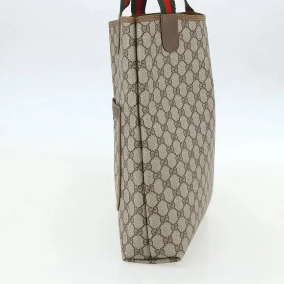 GUCCI GG Supreme Web Sherry Line Tote Bag PVC Beige Red 39 02 003 Auth ka492 - Picture 6 of 15